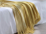 Yellow Cozy Knit Throw Blanket with Fringe - Stylish Striped Bed End Cover, 127x220CM V888-ELOSUNG20351