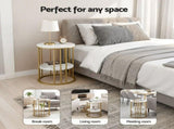 Artiss Side Table Set of 2 Marble Effect Round Coffee Table 2 Tier End Bedside Table Nightstand FUR-S-COF08-MB-GDX2