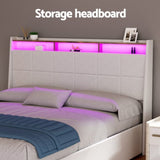 Artiss Bed Frame Gas Lift LED Beds Base Platform White PVC Leather Storage Headboard - Double BFRAME-G-SUNSET-D-WH-ABC