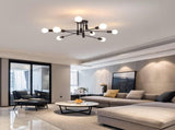 Modern Semi Flush Chandelier, 8 Light, Black V178-37587