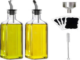 2 Pack Glass Olive Oil and Vinegar Dispenser Bottles with Stainless Steel Pourers, Labels, Brush and V1189-LC-AMZ-00248