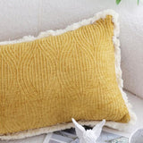 SOGA 35cm Throw Pillow Turmeric Yellow Aesthetic Chenille Texture for Home Decor FRENCHCUSHION314