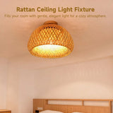 Wood Rattan Ceiling Light Fixture, Semi-Flush Mount Handwoven Rattan Shade, Farmhouse Light V1369-AZ3-W-08643