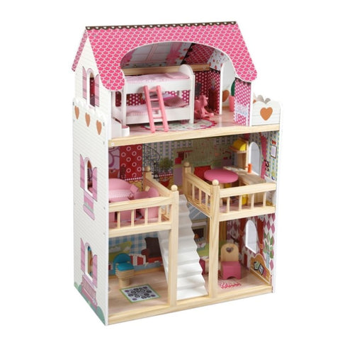 Bopeep Wooden Doll House 3 Floor Kids Girl Dollhouse Full Furniture Pink 90cm KD1120