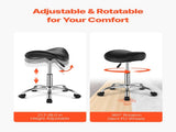 Saddle Rolling Stool, PU Leather Rolling Stool with Wheels, 360&deg Swivel Drafting Stool with V952-MADHSJSMADWK1IEB9V0