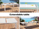 Gardeon Outdoor Dining Set 11PCS Aluminum Extendable Table and Chairs Patio Furniture White FF-DINING-11ALU-WH-ABCD