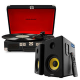 Crosley Cruiser Bluetooth Portable Turntable - Black Bundled Majority D40X Bluetooth Speakers V398-CR8005FMY-BK4