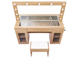 Artiss Dressing Table Vanity Desk Set LED Bulbs RGB Light Wood FURNI-L-DRESS11-WD-AB