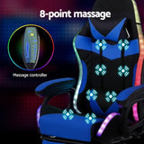 Artiss Gaming Office Chair 12 RGB LED Massage Computer Work Seat Footrest Blue MOC-L-GC-8P-LED-BL