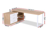 Artiss Computer Desk Swivelling L shape Home Office Storage Cabinet Oak FURNI-C-DESK-MET-140WD-AB