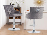 Elegant Swivel Bar Stool Velvet Airlift Counter Height Bar Kitchen Dining Chair - 1 unit V767-XJJ613-GY-G1