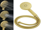 Brushed Gold Twin Shower Set 8" Round Head 3 Modes Handheld Sliding Rail Arm Mixer V1233-S4902ABGHR002M4CGKSR108GKRD201G