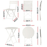 Gardeon 3PC Outdoor Bistro Set Steel Table and Chairs Patio Furniture White ODF-METAL-3PCS-WH
