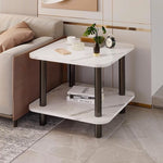 SOGA 2X 60cm White Ceramic Side Table Stone Pattern Modern Design with Metal Legs SIDETAB36X2