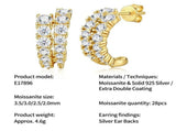 Double-Row Moissanite C-Shaped Earrings in 18K Gold Plated 925 Silver, Brilliant Sparkle for V1341-ZY-2KL7R5D3-MOISSANITE-PREMIUMS925