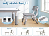 Keezi Kids Table and 4 Chairs Set Height Adjustable Toddler Desk and Chair Set for Ages 3-8, KTC-A-GRA-GY
