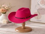 Western Cowboy Hat - Rose red Wide Brim Cowboy Hat with Leather-Look Band, Metal Rivet and Square V888-ELOSUNG57114-3