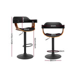 Artiss Bar Stools Gas Lift Leather w/Armrest All Black BA-TW-8006B-BK