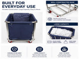 Commercial Laundry Trolley 90x65x80cm Large Capacity Linen Cart with 2 Swivel & 2 Fixed Wheels Navy V324-LT-906580-NV-VAR