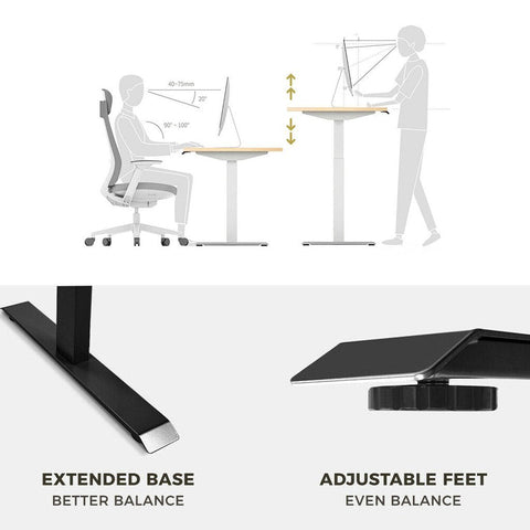 Standing Desk Height Adjustable Sit Stand Motorised Single Black Motor Frame 120cm Black Top V255-SMB120B