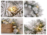Christabelle 3pc Christmas Set 1.5m Snow Flocked Tree 61cm Pre-Lit LED Wreath & 2.74m Frosted CMB-BXS210SN-WG