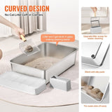 Cat Litter Box, 152 mm Deep, XL Extra Large Stainless Steel Cat Litter Box with Scoop, Wide V952-KFSMSPCBXGXL7835FV0
