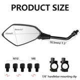 Universal 10mm 8mm Rearview Mirrors with 7/8" Handlebar Mount Side Mirror Fits Motorcycle/ATV for V1369-AZ3-W-21514