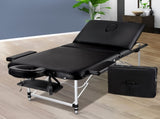 Zenses Massage Table 75cm Portable 3 Fold Aluminium Beauty Bed Black MT-ALUM-GA301-BK-75