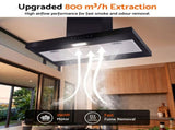 Devanti 90cm Island Rangehood Ceiling-Mounted 3-Speed Touch Control LED Black RH-ISL-90-BK