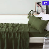 Vintage Design Homewares 100% Linen Olive Sheet Set King Single V442-HIN-SHEETS-LINEN-OLIVE-KS