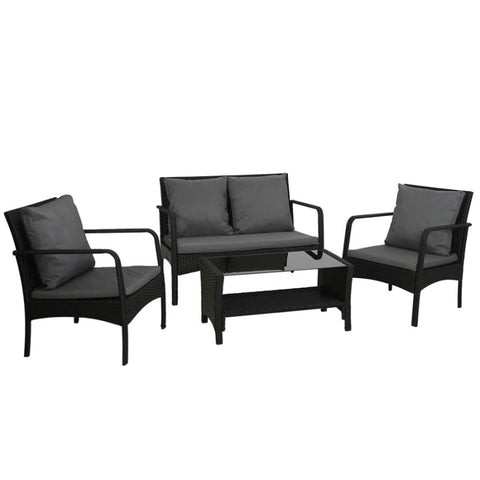 Gardeon Outdoor Sofa Set Lounge Setting Wicker Table and Chairs Garden Patio Furniture ODF-4PC-SOFA-BK-AB