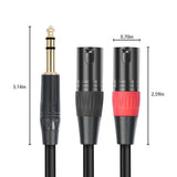 2X Jack 6.35mm 1/4 TRS Stereo to Double XLR Male Audio Cable Extension Cable Y Splitter Audio Cable V1370-AZ4-11894