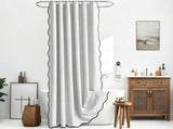 Waterproof Shower Curtain Thick Boho Wavy Edge With Rustproof Hooks - White V1263-JX-8071-1