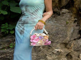 Floral Pearl Basket Bag Gold Mesh Hard Case Evening Bag, 3D Orchid Handbag for Cheongsam V1232-ZZHDB-001