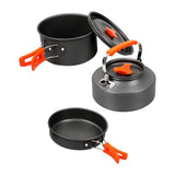Portable Black Aluminum Camping Cookware Set with Pot, Pan, and Kettle for Outdoor Hiking and Travel V1192-AZ-W-23887
