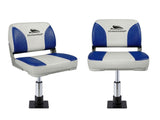 Seamanship 2X Folding Boat Seats with 2X Adjustable Pedestals 3446cm Marine Swivel Low Back 13cm BS-86202-WB-40-3446X2
