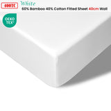 Accessorize 400TC White Bamboo Cotton Fitted Sheet 40cm Wall Double V442-HIN-FITTEDS-BAMBOOCOTTON40CM-WHITE-DS