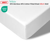 Accessorize 400TC White Bamboo Cotton Fitted Sheet 40cm Wall Queen V442-HIN-FITTEDS-BAMBOOCOTTON40CM-WHITE-QS