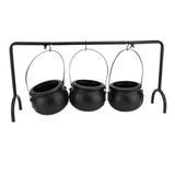 Witch Cauldron Set 3 Candy Serving Bowls Plastic Witch Cauldron On Rack Party Decoration V1294-YM0901-3118240197211