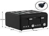 Pronti Silver Noir Collection 4 Slice Toaster with Dual Controls TSR-T02-GST-BK