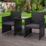 Gardeon Outdoor Setting Wicker Loveseat Birstro Set Patio Garden Furniture Black ODF-LOVESEAT-S-BK