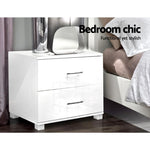 Artiss Bedside Table 2 Drawers High Gloss - White FURNI-GLOSS-SIDE-WH