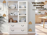 Artiss Buffet Sideboard Cabinets X2 180cm Hutch Storage Kitchen Clear Door White FUR-C-GLASS-SID180-WH-ABCX2