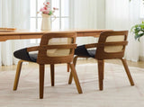 Set of 2 Rattan Back Dining Chairs, Black Faux Leather V1127-AU-DC02-BLK