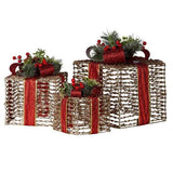 Christabelle Set of 3 Christmas Gift Boxes with Lights - Champagne with Red Bows 112_MHA511