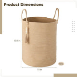 Cotton Rope Laundry Hamper Basket, 58 L Woven Laundry Basket with Handle, 19.7"x 15" Tall Storage V1369-AZ3-W-08698