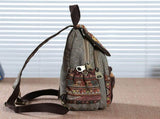 Handmade Backpack Women's Vintage Canvas Backpacks National Style Geometrical Printed Bag Female V1192-AZ-W-15421