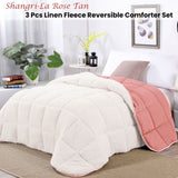 Shangri La Rose Tan Sherpa Fleece Reversible 3 Pcs Comforter Set Queen V442-KIT-COMFORTER-SHERPAFLEECE-ROSETAN-QS