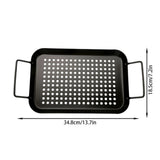 Rectangular Nonstick Grill Topper Tray With Dual Side Handles Drain Holes Outdoor BBQ Cooking Pan V1369-AZ3-W-14939