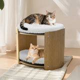 Elevated Double Cat Bed 2-Tier Wooden Plush Kitten Lounge V178-66928